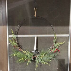 Elegant Holiday Wreath with Candle light up battery red berries on hoop